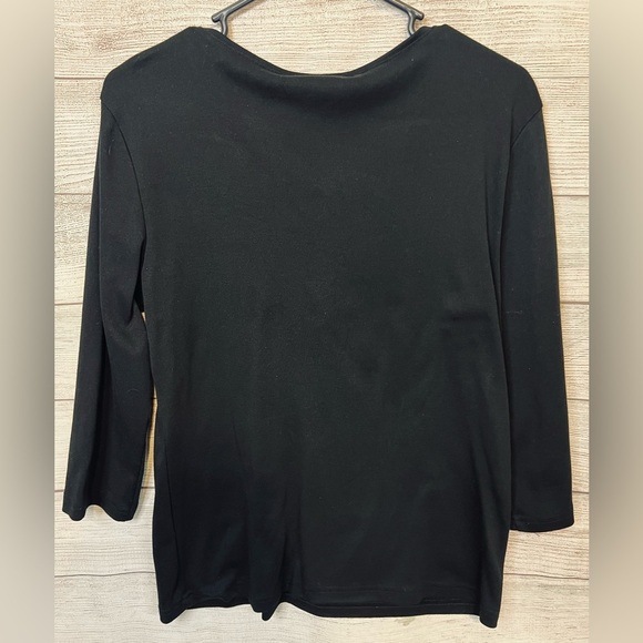 Karen Scott Embroidered Boho Black Top Size M - Picture 3 of 5